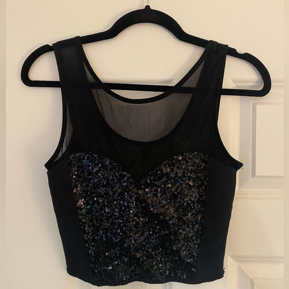 Y2K crop top with sequins and mesh size xs